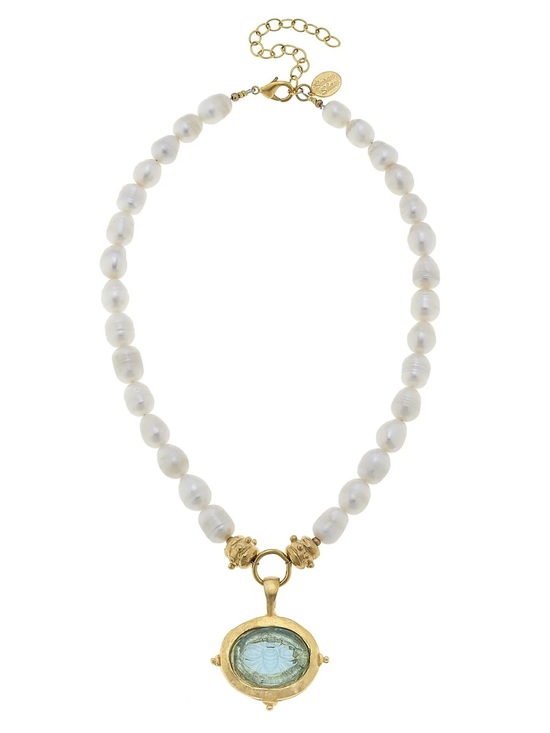 Susan Shaw Jewelry - Gold & White Pearl Necklace with Venetian glass